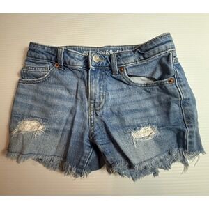 Cat &‎ Jack Girls Denim Shorts Size M (8) Stretch Distressed Frayed Hem Blue